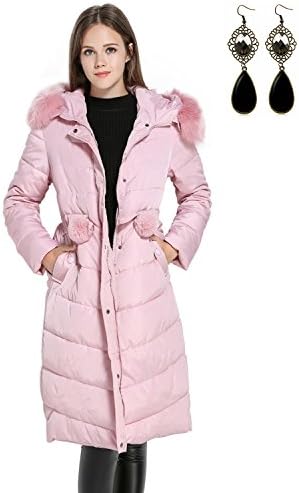 M-Queen Women's Outwear Down Jacket Thick Long Winter Warm Jacket Quilted Coat Blouson Belt Wool Hooded