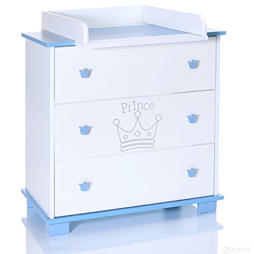 Baby Changing Chest Prince - Nursery Furniture Changer Unit With 3 Drawers - Baby Changing Table removeable