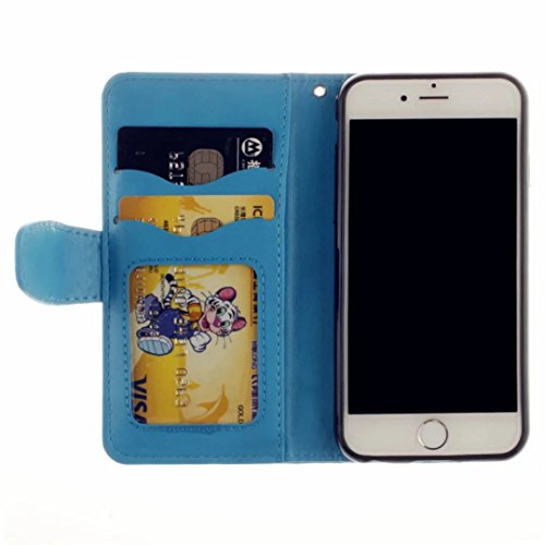 MUTOUREN Portemonnaie Handyhülle für iPhone 7 4.7 Zoll PU Lader Brieftasche Klapphülle Bookstyle Wallet Flip Case mit Standfunktion Kartenfach Fall-Abdeckung Ultradünne Kratzfeste Stoßdämpfende Telefonkasten Geprägtes Muster indische Mandala Blau + Metall Stylus Stift - 5
