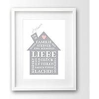 Poster Familie ungerahmt, Namen personalisiert, Hausordnung grau