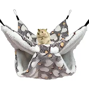 Small Pet Cage Hammock, Double-Layer Sugar Glider Hammock Bed, Warm Fleece Cage Hanging Hammock for Chinchilla Parrot Guinea Pig Ferret Squirrel Hamster Rat Playing Sleeping