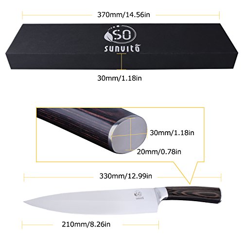 Sunvito Chef Messer, 8 Zoll PRO Edelstahl Chef’s Messer für einfache Hand mit Geschenkbox - 4