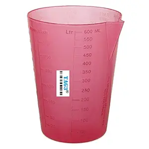 TAG3 Professional Plastic Measure Cup Glass for Kitchen Cooking Baking & Measuring Solids and Liquids | 600 ml | 2 1/2 Cups - Red