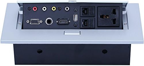 Foldable Tabletop Multimedia Alloy Zinc Desktop Multiplied Socket Foldable Panel Hidden Jumping HDMI + VGA + AV / AUDIO + Universal Socket + USB2.0 + 2 Ethernet + 6.35 Mic Jumping Power Sockets