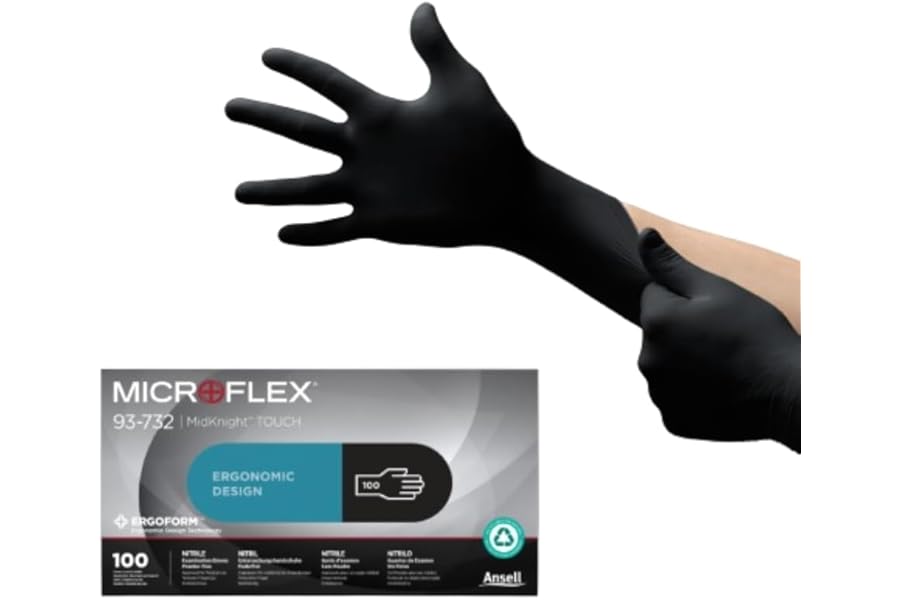 Ansell Microflex 93-732, Multipurpose Nitrile Disposable Gloves for Precise Handling and Mechanical Tasks, Latex Free, Powder-Free, Size M (100 Pieces)