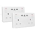 2 Pack Wall Socket Double Switched with 2USB and 1 Type C Fast Charging,13 Amp 2 Gang White Electric Socket