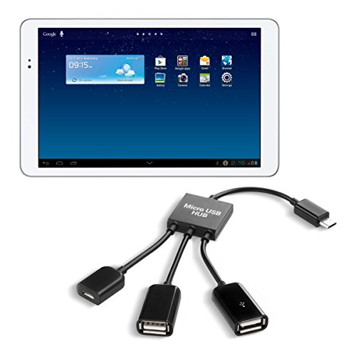 kwmobile 3in1 Micro USB OTG Hub Adapter für Huawei MediaPad T1 10 - Mikro USB Verteiler in Schwarz