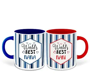 DecorVecor Nana and Nani Inspired Dark Blue & Red Inner Colour Set of 2 Coffee Mug- Nana Ji, Nani Ji, Best Quotes, Best Couple Quotes, Happy Birthday, Unique Gifts (Nana & Nani)