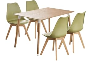 P&N Homewares Rectangular Dining Room Table Set for 4 - Wooden Dining Table & Dining Room Chairs Set of 4 with Cushions - PU Padded Seat w/Solid Wood Legs - Modern Round Dining Set