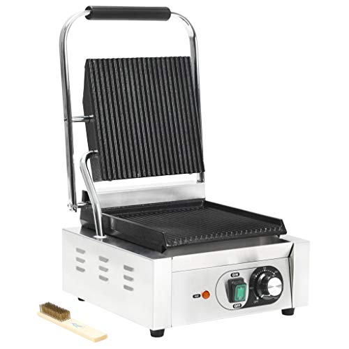 vidaXL Grill pour Panini Rainuré Acier Inoxydable 1800 W Plancha Électrique