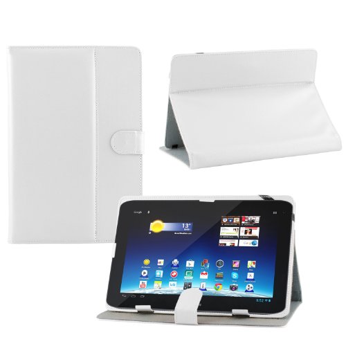 iProtect Kunstleder Tasche für MEDION LIFETAB Schutz Hülle Case mit Stylus PEN für E10316 MD98516 10,1 Zoll weiß