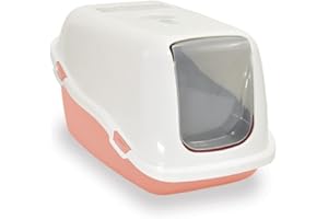 Ella Classic Katzenklo mit Deckel. Plastik-Katzentoilette mit Luftfilter. Keine Ausbreitung von Geruch und Katzenstreu. Einfache Reinigung. 57 x 39 x 38 cm. Rosa