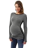 PattyBoutik Mama Comfy Trimmed Boat Neck Long Sleeve Ruched Knit Maternity Tunic Top