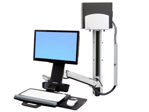 ERGOTRON StyleView Sit-Stand Combo System mit Ablageflaeche Wandmontage LCD bis 61cm 24Zoll bis 13,2kg.mit CPU Halter klein