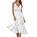 Produktbild Frauen Damen Spitze Kleid Mieder, Mamum Frauen Sommer Kleid V-Ausschnitt mit Spitze, kurzarm, ärmellos, Sling L weiß