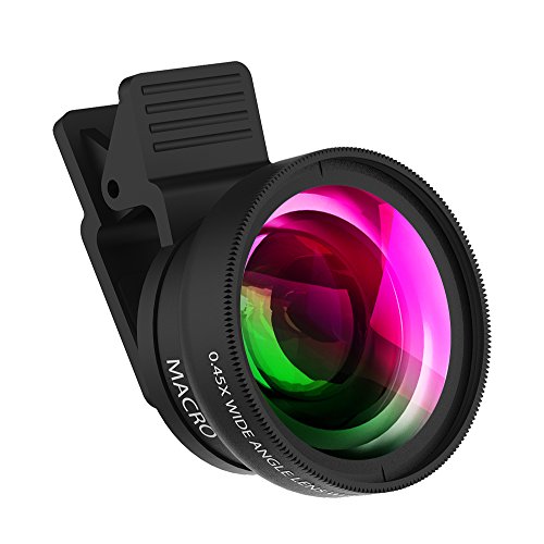 Telefono cellulare fotocamera lente Zptone 2Â in 1Â clip-on Lens kit 0.45Â x super grandangolo e macro 12.5Â x Phone obiettivo per iPhone 8Â 7Â 6S 6Â Plus 5S Samsung Android e telefoni smartphone nero