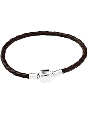 Leder Armband Braun 925 Sterling Silber Clip Charms Armkette Rund 0,3cm Länge 17CM|19CM|21CM|45CM von Changeable