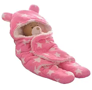 BRANDONN Fleece Single Sleeping Bag set, Pink,0-6 month,Pack of 1