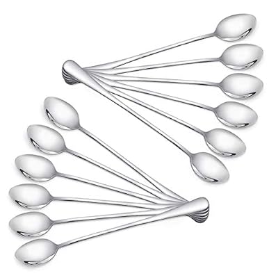 RayPard Ensemble de 12 cuillères à thé à glissière à long manche en acier inoxydable fin (19 cm)