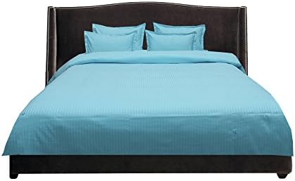 BudgetLinen 5PCs Duvet Set (Turquoise Blue Stripe , UK Super King Size 180x200 cm - (6 ft x 6ft 6in)) 100% Egyptian Cotton Premium Quality 400 Thread Count