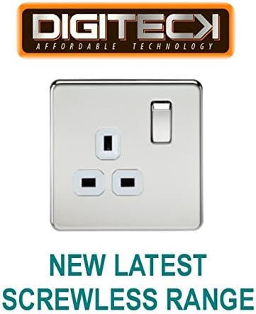 ML218 - LATEST SCREWLESS 1 GANG 13A DP SWITCHED SOCKET POLISHED CHROME FINISH WITH WHITE INSERT