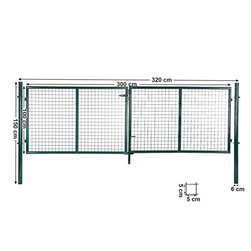 Songmics Doppeltor Gartentür Gartentor Inkl. Schloss und 3 Schlüssel 100 x 320 cm GGD300G - 3