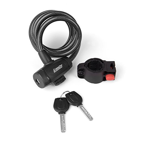 Gregster Fahrradschloss, Spiralkabelschloss fürs Fahrrad mit einer Länge von 150 cm, inkl. Halterung und zwei Schlüsseln, Schloss ist flexibel anbringbar, schwarz