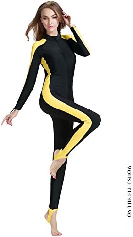 Aogolouk Womens Surf Swimming One-piece Windsurfing Full Body Wetsuit Diving Snorkeling Suit Plus Size (Yellow, S)