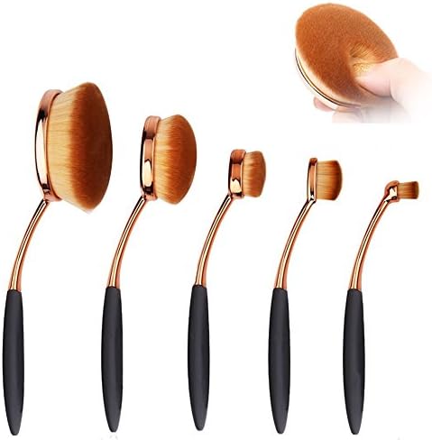 Oval Makeup Brushes Toothbrush Style Design – Soft Fashionable Cosmetic Brush Set - For Foundation, Concealer, BB cream, Powder- Facial Eyebrow Shadow Lips Brush Tools Kits with Case (5pcs, Rose Golden)