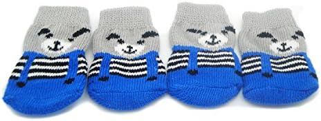 4PCS Pet Socks Soft Warm Non-slip Paw Protectors for Cats Dogs (M, Blue)