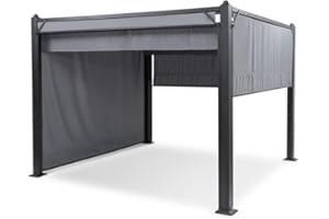 Blumfeldt Pantheon Cortina Gazebo Esterno Resistente 3x3 m, Gazebo da Giardino Impermeabile e Robusto per Esterni, Tetto Retraibile, Telaio in Alluminio, Telo Per Protezione UV in Poliestere, Grigio