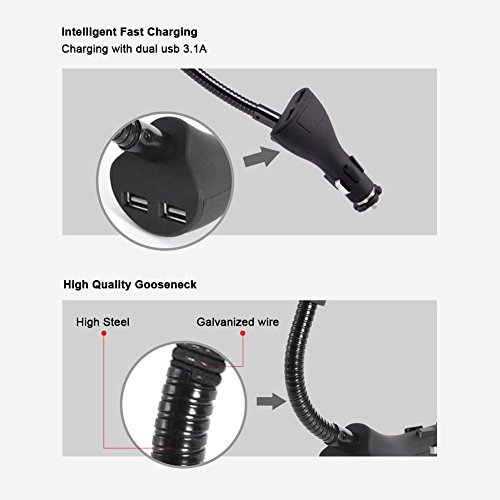 iVoler Supporto Portatile per Auto Ricarica Caricabatterie USB(Uscita Massima 3.1A), 2 in 1 Caricabatteria per auto con Rotazione a 360Â° per iPhone X / 8 / 8 Plus / 7 / 7 Plus / 6(s) / 6(s) Plus / SE / 5s / 5, Samsung Galaxy S9 / S9+ / S8 / S8+ / S7 / S7 Edge / S6 / S5 / J5 / A5, Asus Zenfone 3 / 4, Huawei, Google Nexus, LG, Nokia, Blackberry, Xiaomi, Lenovo, HTC, ecc. - Grigio/Nero