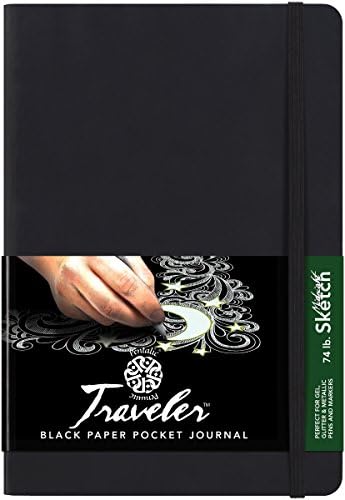 Pentalic Traveler Pocket Journal Sketch, 8 x 6", Black Cover with Black Paper