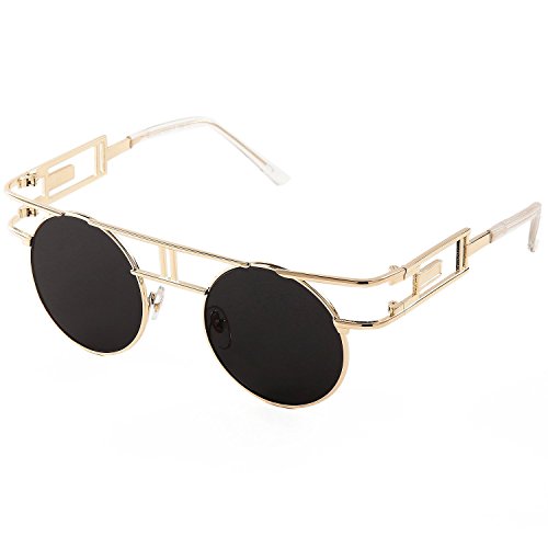 SojoS Vintage Redondas Mujer Hombre Gafas de sol Gothic Steampunk Mirr
