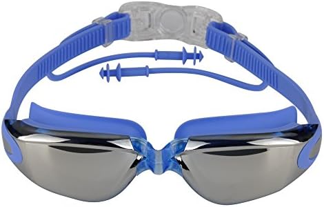 Swimming Goggles,GOSCIEN Swim Goggles with Anti-Fog Mirror Lenses UV Protection Swimming Glasses for Adults and Kids (Blue)