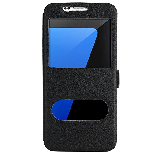 Danibos - Funda tipo libro para Samsung Galaxy S7  Edge  fina  piel sint  tica   piel  negro  Samsung Galaxy S7 Edge