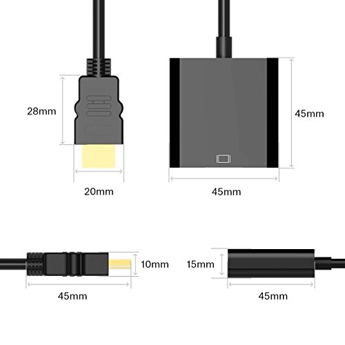 Patuoxun 1080P HDMI auf VGA Kabel Adapter – PC Laptop DVD HDTV Power-Free (Schwarz) - 2