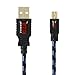 Produktbild Mini-USB Kabel, EZOPower Extralanges Vergoldetes Rustfreies Mini-USB Kabel Nylon Textilummanteltem Verwicklungsfreien Sync- und Datenkabel 1.8m( 6Ft) für Nikon Canon Olympus GoPro Hero – Schwarz / Blau