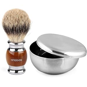 Anbbas Super Badger Brush and Shaving Bowl Stainless Steel 2 in 1 Shaving Set Gift for Men