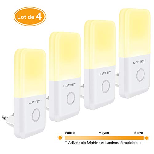 LOFTer Veilleuse Enfant Prise Electrique 4 En 1, Veilleuse LED 3 Lumière Réglable Avec Capteur Crépusculaire, Veilleuse Plug-and-Play Multiusage Pour Enfant, Bébé, Fille, Garçon, Nouvelle Design