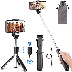 PEYOU Perche Selfie Trépied avec Télécommande Rechargeable pour iPhone,Samsung,Huawei et 3.5-6.5''Android Smartphone,360 ° Selfie Stick Monopode 3 en 1 Aluminium Extensible de Amovible Bluetooth