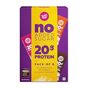Yogabar 20g No Added Sugar Protein Bars | All Natural & Premium Whey Protein Bars | Gluten-Free Protein Snacks | Variety Pack, 6 Bars, 70g Each