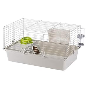 Ferplast Espaciosa Jaula para Conejillos de Indias CAVIE 80, Sistema de Cierre de Seguridad, Accesorios incluidos, de Alambre Pintado Gris y plástico, 77 x 48 x h 42 cm