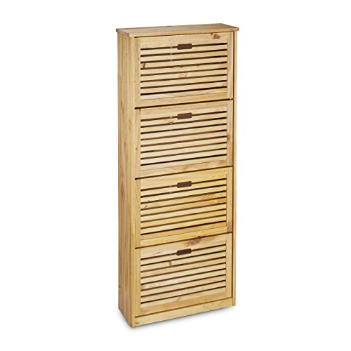 Relaxdays Schuhkipper aus Kiefernholz HBT: ca. 135,5 x 55 x 20 cm Schuhschrank mit 4 Fächern zum Kippen Schuhkommode für 8 Paar Schuhe als Schuhregal und Schuhablage saubere Schuhaufbewahrung, natur - 3