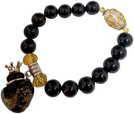 Heart Glitter Essential Oil Diffuser Bracelet with Semi Precious Stones and Lampwork Beads (Black Agate)
