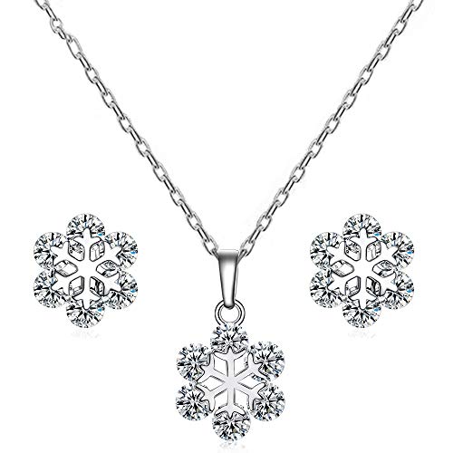 Suyi Conjuntos De Joyas De Copo De Nieve Arete De Invierno Conjunto De Collar Colgante con CZ para Mujer Jewelry Set