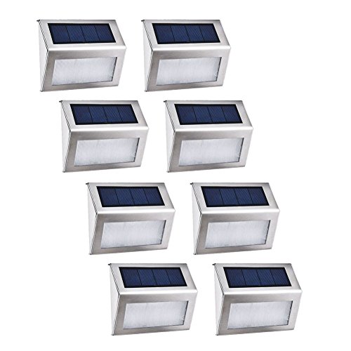 8X Luz Solar Jardin, Blanco Frío 3 LEDs Ilumina Para Jardín Apliques LED Solares Para Exterior Inoxidable Para Jardín Escalera