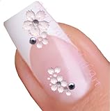 White Flower Daisy Nail Stickers Art / Decals with Rhinestone