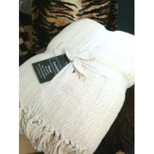 Large Plain Ivory Cream Throw - 100% Cotton And Great Quality 90 x 100