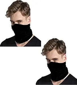 New Vastra Lok Unisex Polyester Seamless Multi Wear Bandana Face Mask Cover for Dust & Wind Protection, Bike Riding & Outdoor Sports (Black, Free Size) - 2 Nos